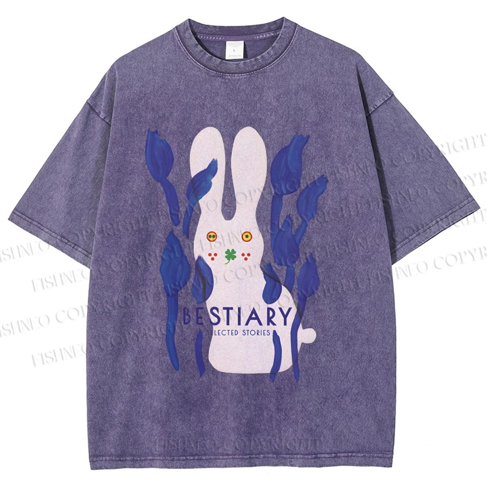 Unisex Funny Rabbit Printed Washed Tee