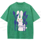 Unisex Funny Rabbit Printed Washed Tee