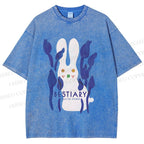 Unisex Funny Rabbit Printed Washed Tee