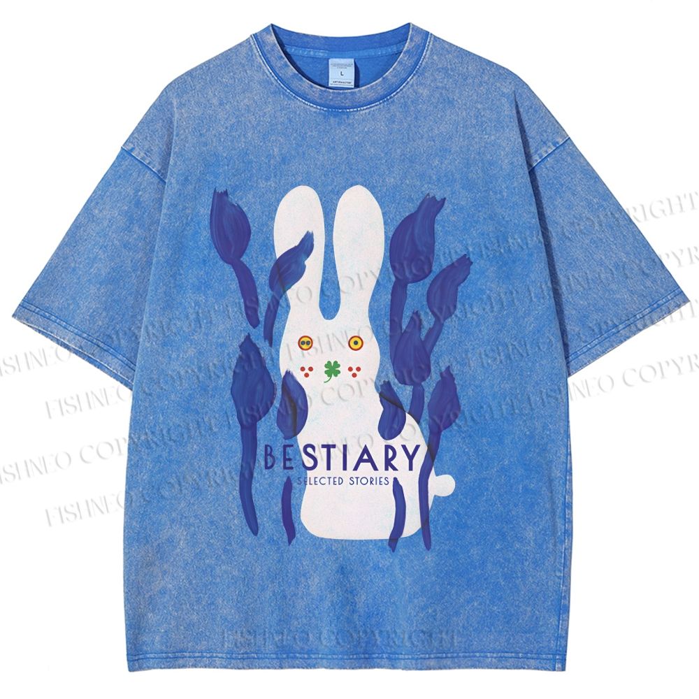 Unisex Funny Rabbit Printed Washed Tee
