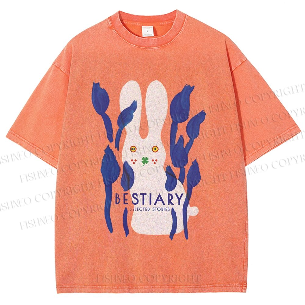 Unisex Funny Rabbit Printed Washed Tee