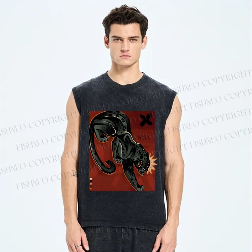 Unisex Black Panther in Dark Printed Washed Tank Top