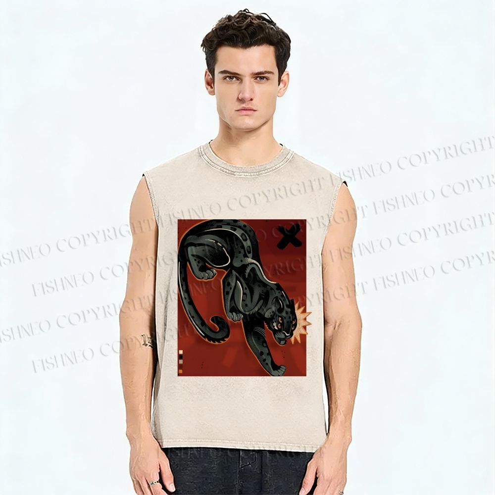 Unisex Black Panther in Dark Printed Washed Tank Top