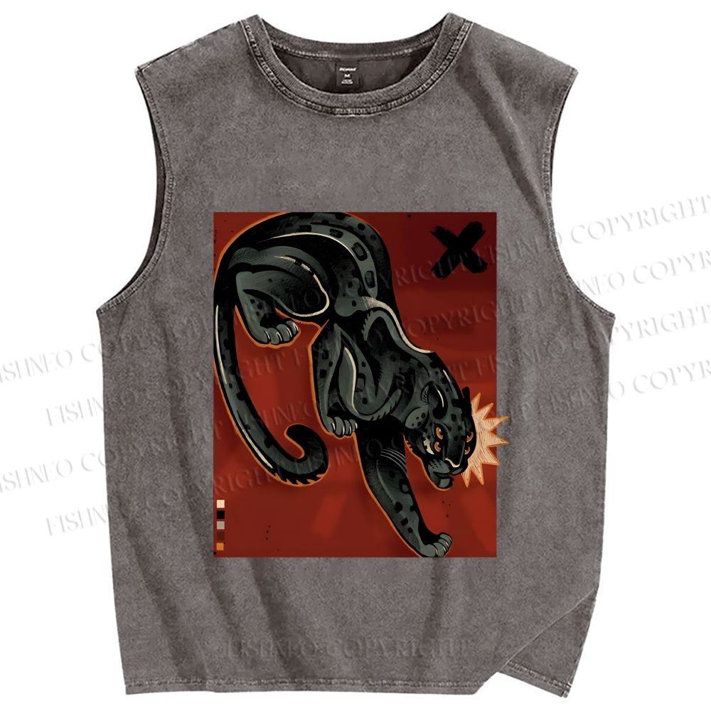 Unisex Black Panther in Dark Printed Washed Tank Top