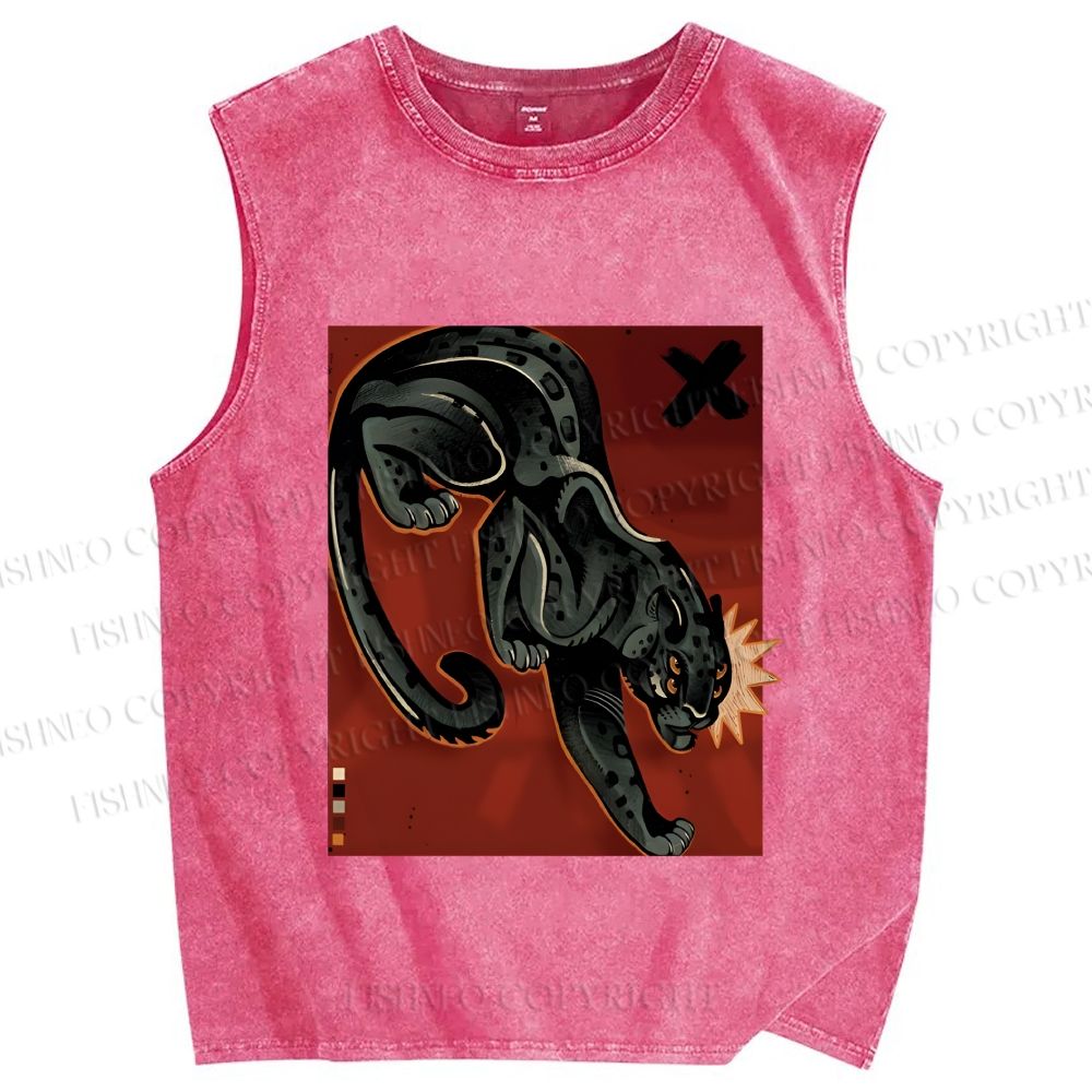 Unisex Black Panther in Dark Printed Washed Tank Top