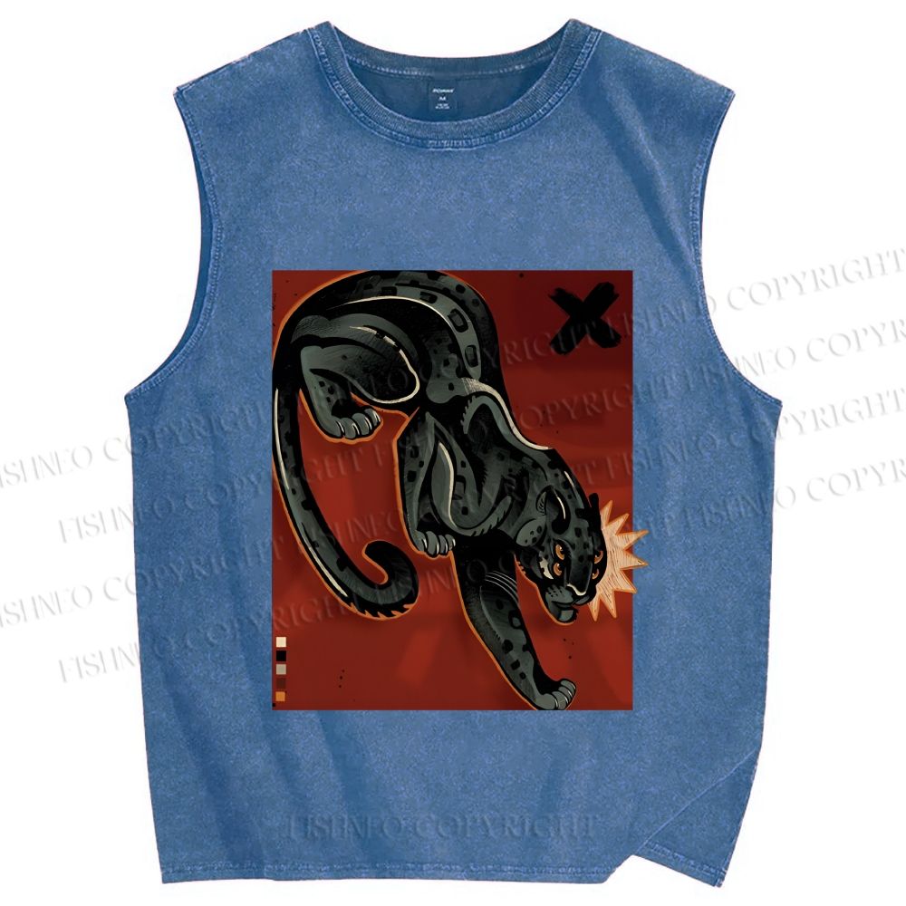 Unisex Black Panther in Dark Printed Washed Tank Top