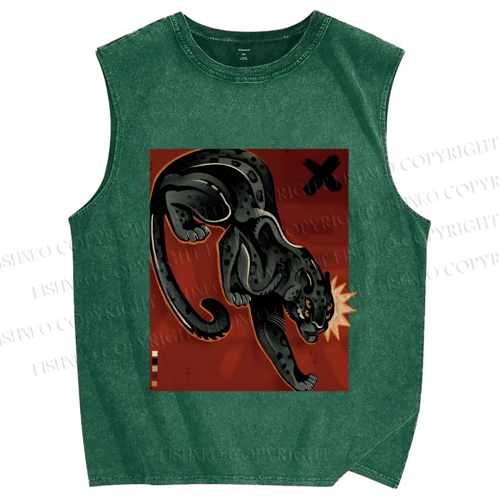 Unisex Black Panther in Dark Printed Washed Tank Top