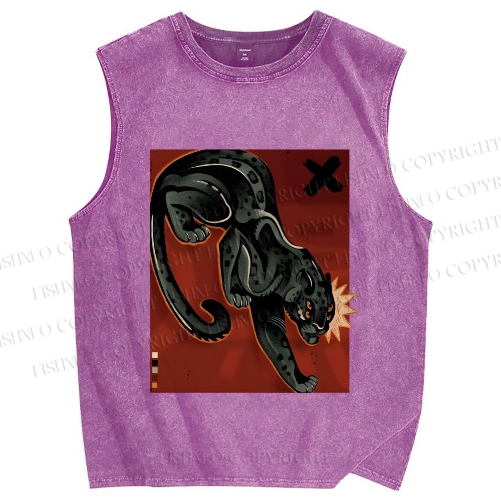 Unisex Black Panther in Dark Printed Washed Tank Top