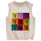 Unisex Pop Art Tigers Printed Washed Tank Top