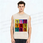 Unisex Pop Art Tigers Printed Washed Tank Top