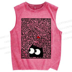 Unisex Black Cat Graffiti Printed Washed Tank Top