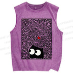 Unisex Black Cat Graffiti Printed Washed Tank Top