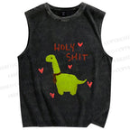 Unisex Dinosaur Holy Shit Printed Washed Tank Top