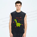 Unisex Dinosaur Holy Shit Printed Washed Tank Top