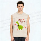 Unisex Dinosaur Holy Shit Printed Washed Tank Top