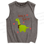 Unisex Dinosaur Holy Shit Printed Washed Tank Top