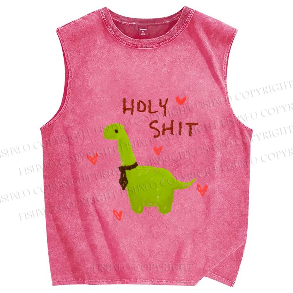 Unisex Dinosaur Holy Shit Printed Washed Tank Top