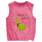 Unisex Dinosaur Holy Shit Printed Washed Tank Top