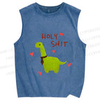 Unisex Dinosaur Holy Shit Printed Washed Tank Top
