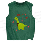Unisex Dinosaur Holy Shit Printed Washed Tank Top