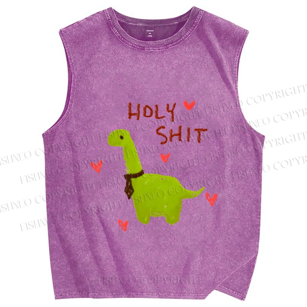 Unisex Dinosaur Holy Shit Printed Washed Tank Top