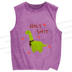 Unisex Dinosaur Holy Shit Printed Washed Tank Top
