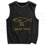 Unisex Weird Fishes Printed Washed Tank Top