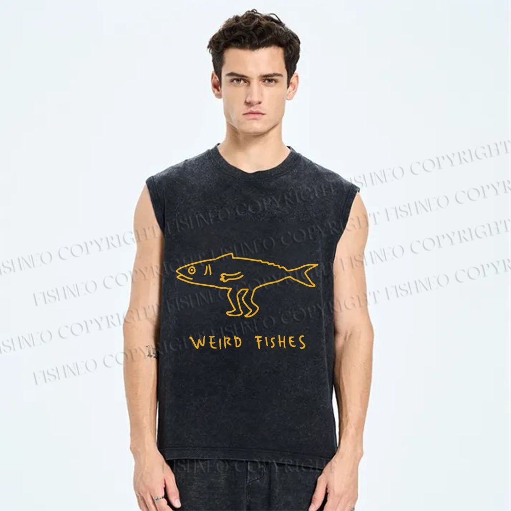 Unisex Weird Fishes Printed Washed Tank Top