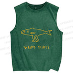 Unisex Weird Fishes Printed Washed Tank Top