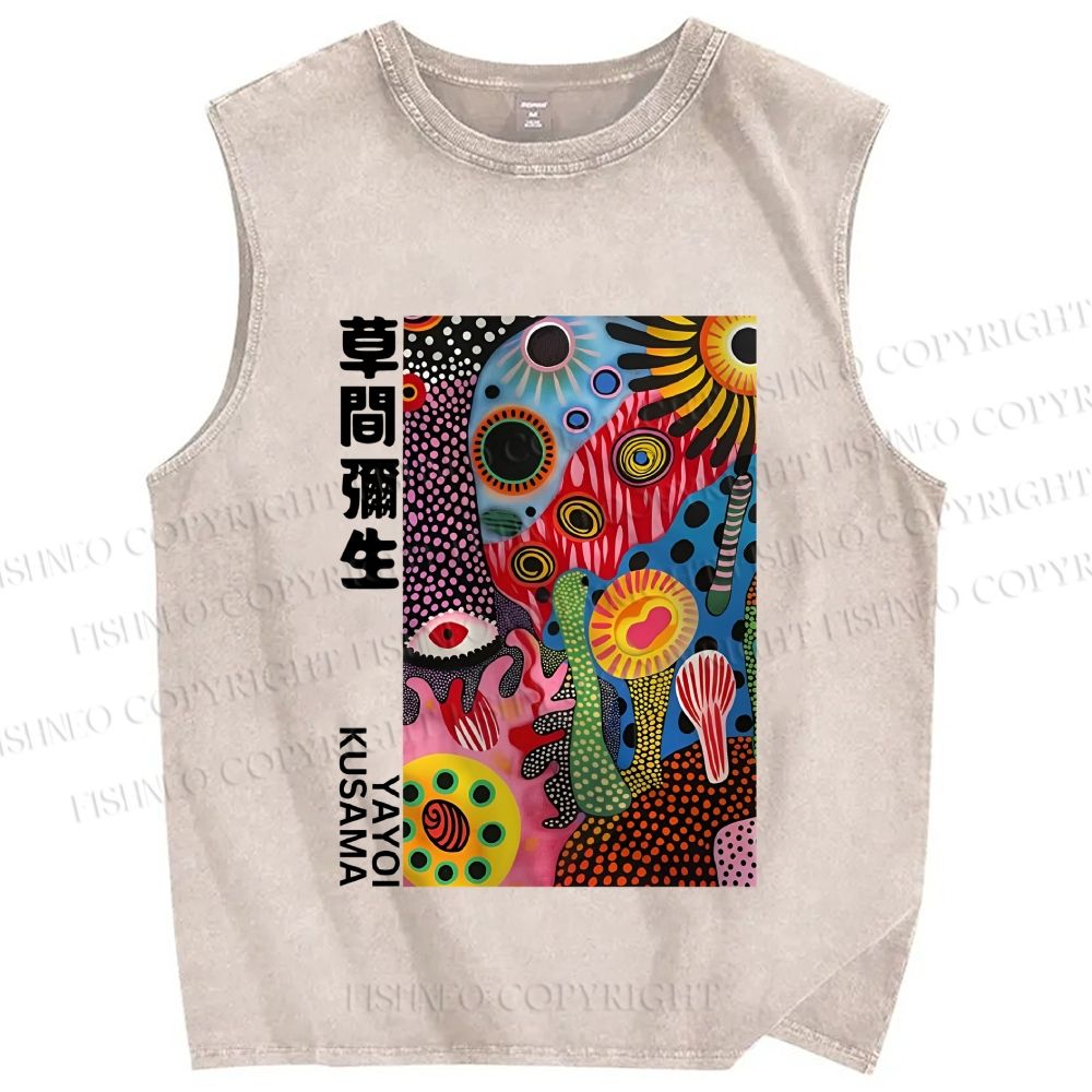 Unisex Yayoi Kusama Multicolor Graffiti Printed Washed Tank Top