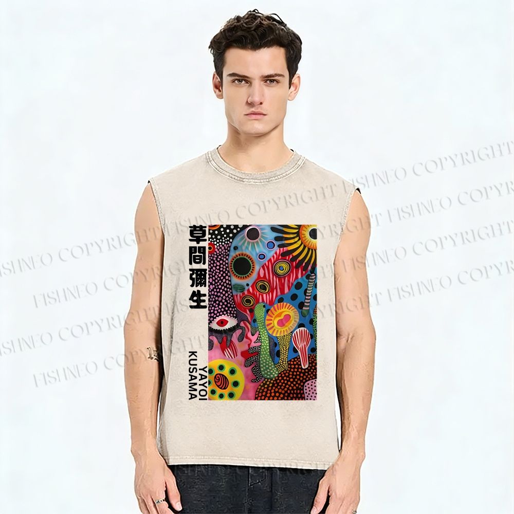 Unisex Yayoi Kusama Multicolor Graffiti Printed Washed Tank Top