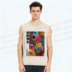 Unisex Yayoi Kusama Multicolor Graffiti Printed Washed Tank Top