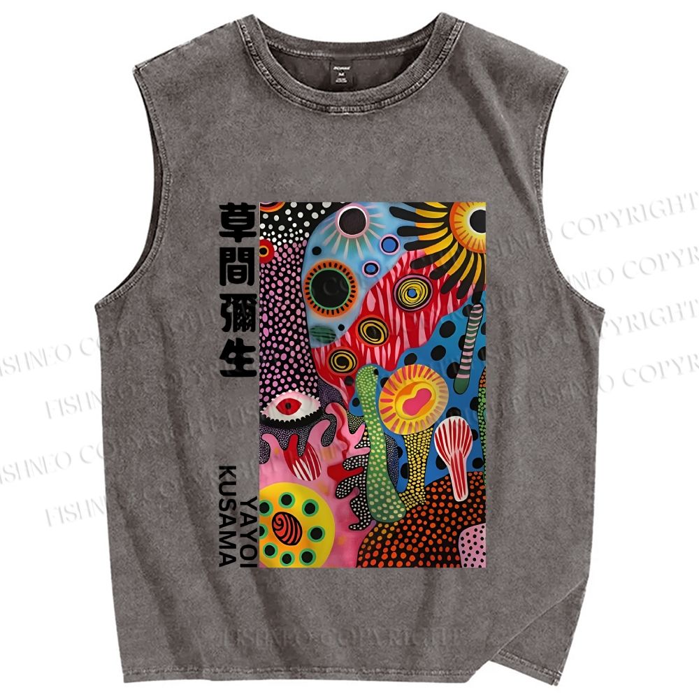 Unisex Yayoi Kusama Multicolor Graffiti Printed Washed Tank Top