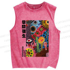 Unisex Yayoi Kusama Multicolor Graffiti Printed Washed Tank Top