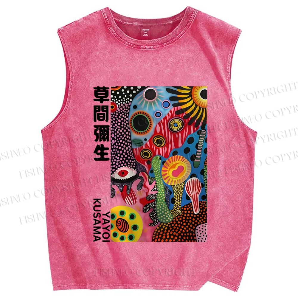 Unisex Yayoi Kusama Multicolor Graffiti Printed Washed Tank Top