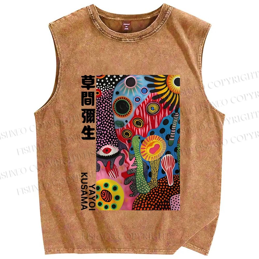 Unisex Yayoi Kusama Multicolor Graffiti Printed Washed Tank Top