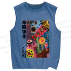 Unisex Yayoi Kusama Multicolor Graffiti Printed Washed Tank Top