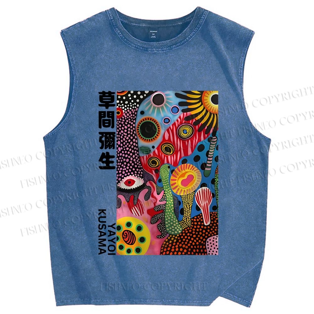 Unisex Yayoi Kusama Multicolor Graffiti Printed Washed Tank Top