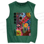 Unisex Yayoi Kusama Multicolor Graffiti Printed Washed Tank Top