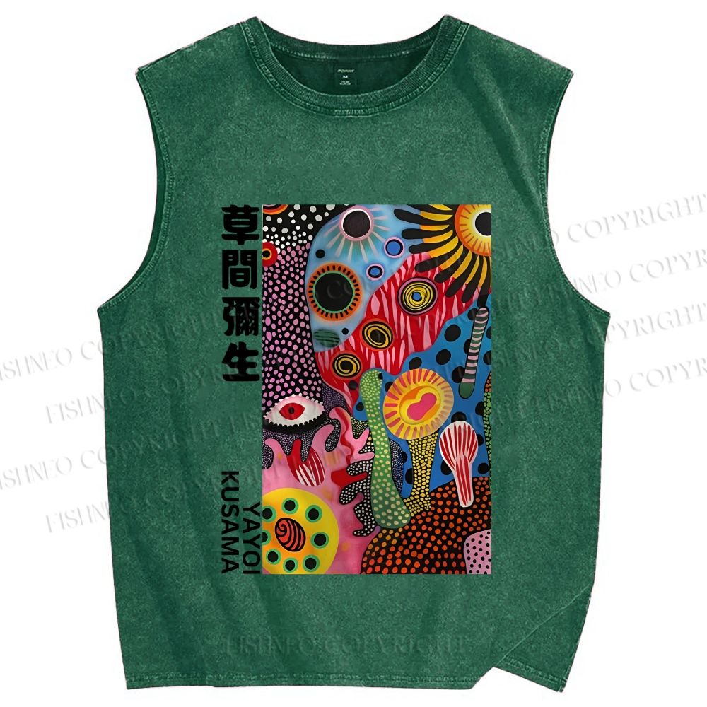 Unisex Yayoi Kusama Multicolor Graffiti Printed Washed Tank Top