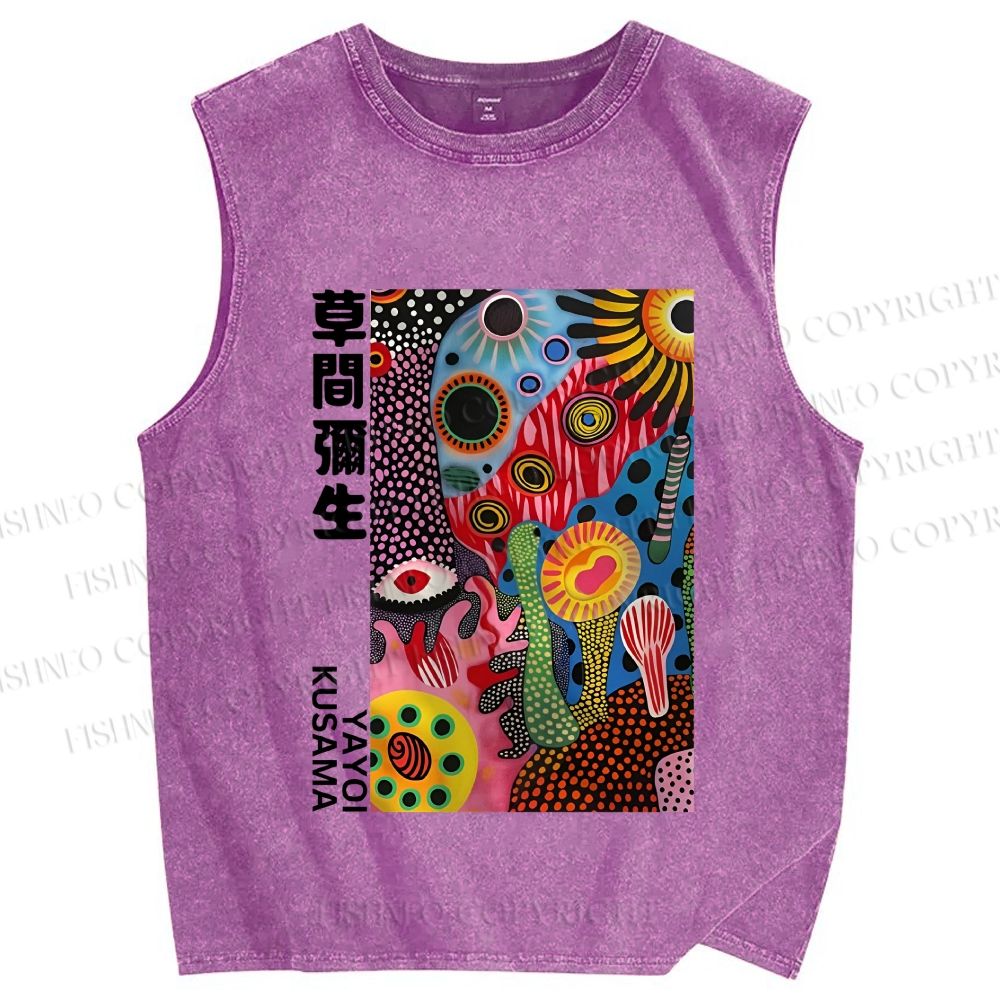 Unisex Yayoi Kusama Multicolor Graffiti Printed Washed Tank Top
