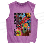 Unisex Yayoi Kusama Multicolor Graffiti Printed Washed Tank Top