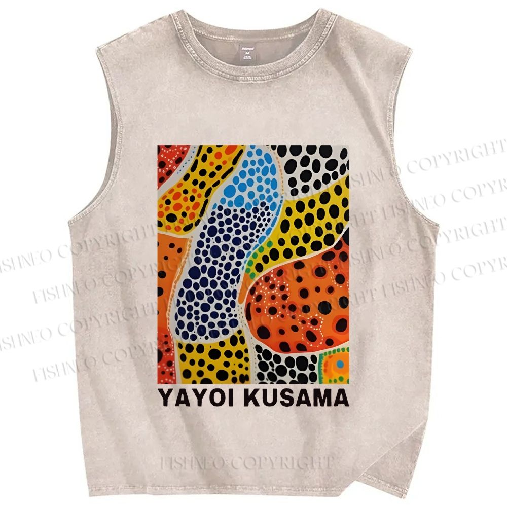 Unisex Yayoi Kusama Dots Graffiti Printed Washed Tank Top