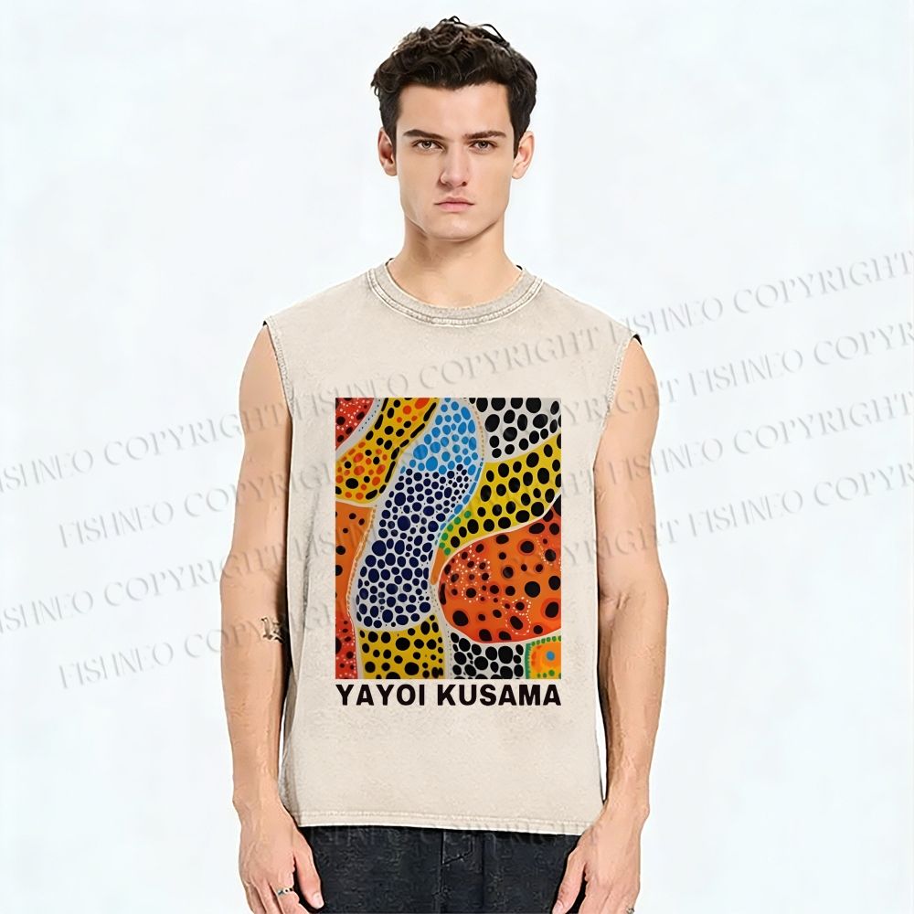Unisex Yayoi Kusama Dots Graffiti Printed Washed Tank Top