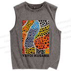 Unisex Yayoi Kusama Dots Graffiti Printed Washed Tank Top
