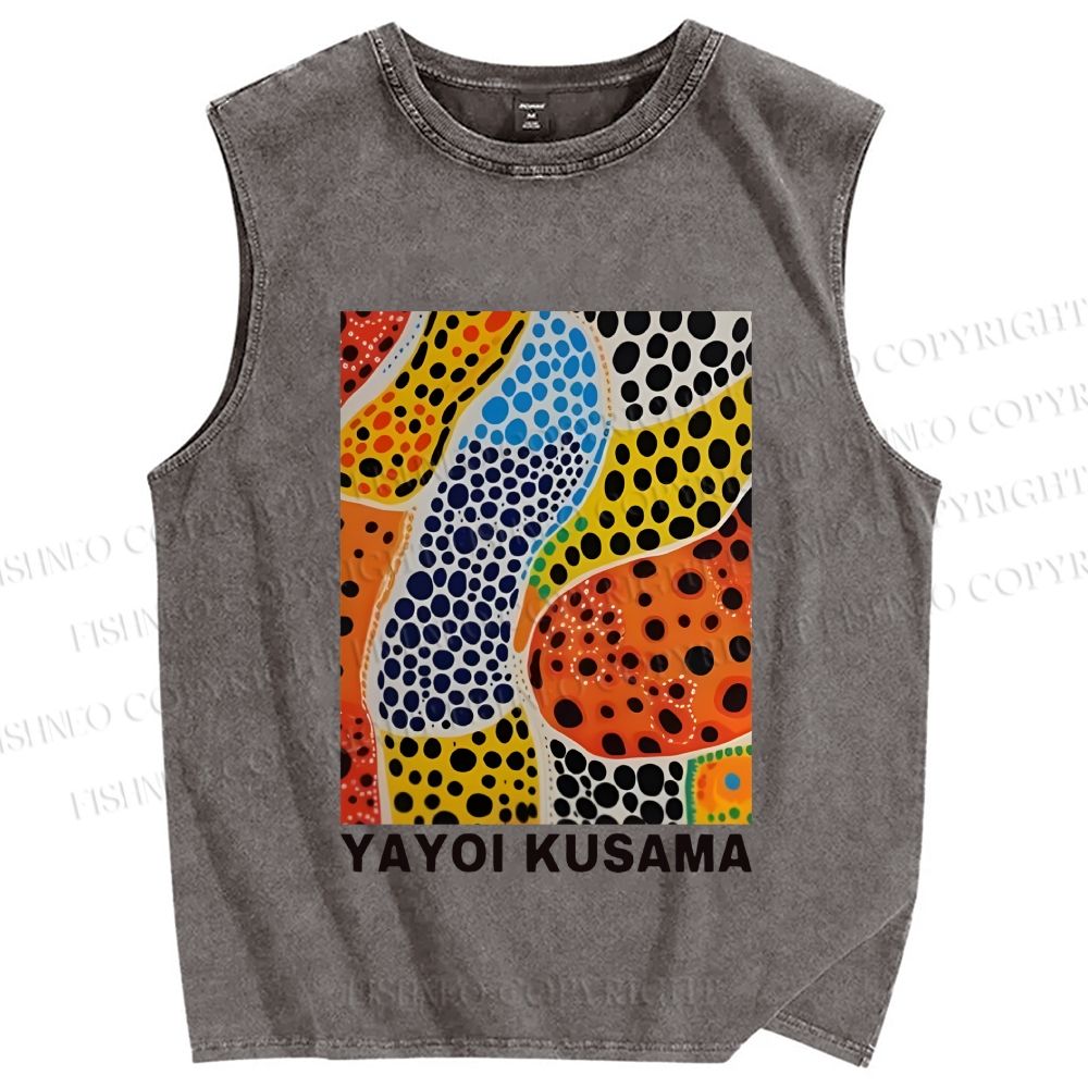 Unisex Yayoi Kusama Dots Graffiti Printed Washed Tank Top