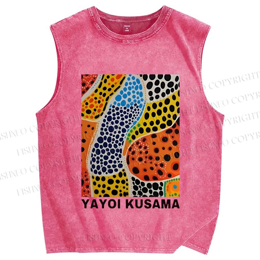 Unisex Yayoi Kusama Dots Graffiti Printed Washed Tank Top
