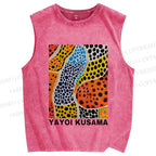 Unisex Yayoi Kusama Dots Graffiti Printed Washed Tank Top
