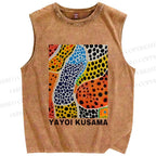 Unisex Yayoi Kusama Dots Graffiti Printed Washed Tank Top