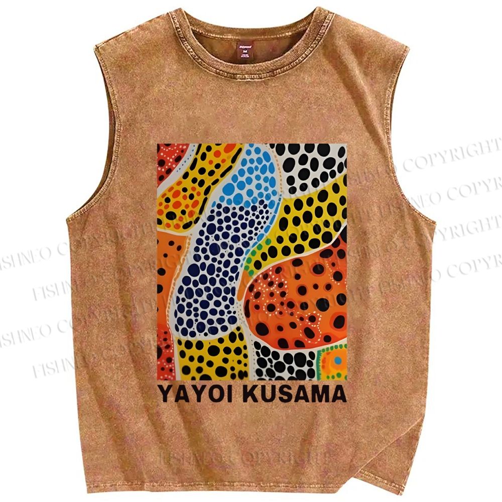 Unisex Yayoi Kusama Dots Graffiti Printed Washed Tank Top